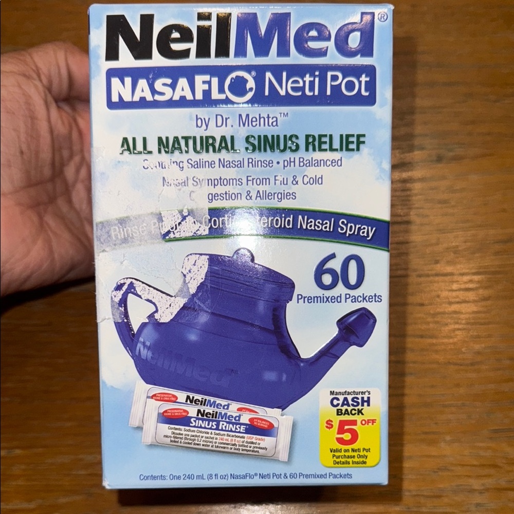 Blue and White Nasal Care Solution